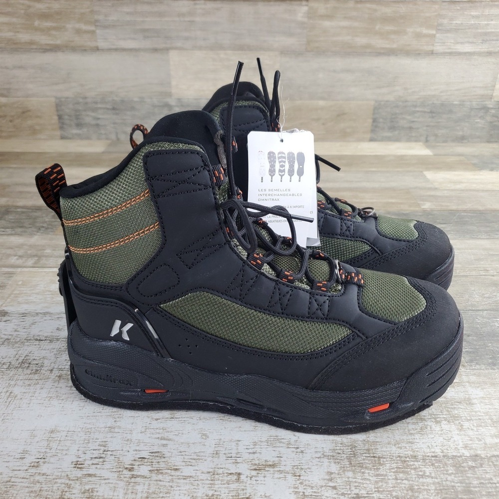 Korkers Greenback Mens Wading Boots Sz 9 Black Felt & Kling-On On Soles Comfort